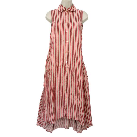 Palmer Harding Dresses & Skirts - Palmer Harding Shirt Dress Womens 8 Linen Blend Striped A-Line Belted Red Beige